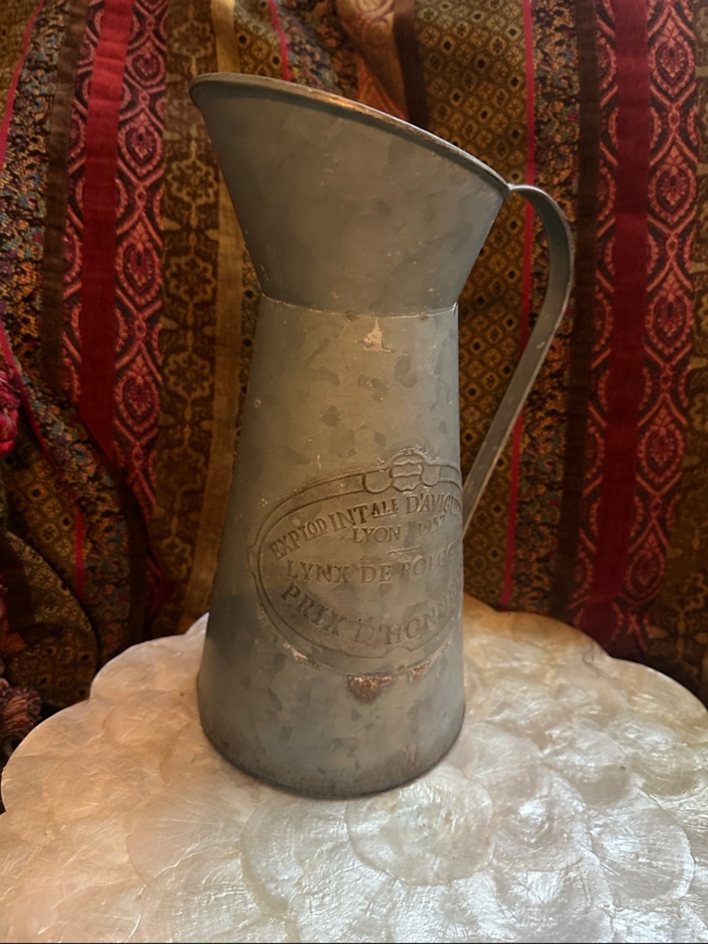 Shabby Chic Galvanized Metal Watering Can/ Vase with Embossed French Logo - Picture 6 of 6